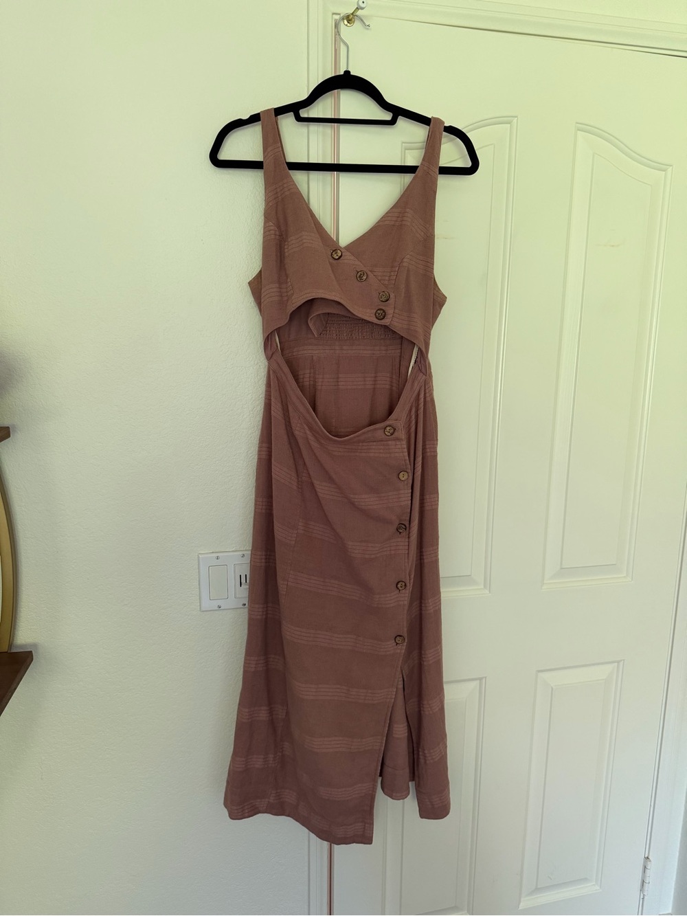 Free People Mauve Cotton and Linen Button-Front Cutout Maxi Dress - Picture 2 of 7